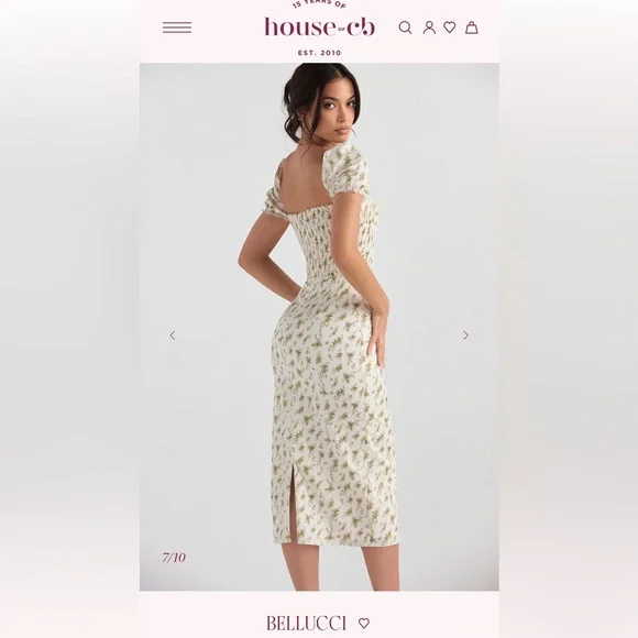 House of CB Bellucci Ivory and Green Floral Midi Dress - Picture 2 of 7